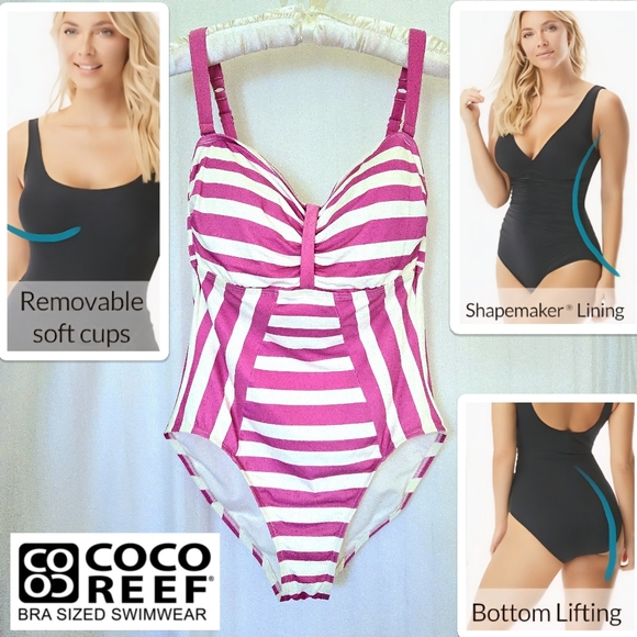 Coco Reef Other - ( COCO REEF ) Bra Sized Allover Slimming One-Piece Swimsuit, 34DD (M - L)